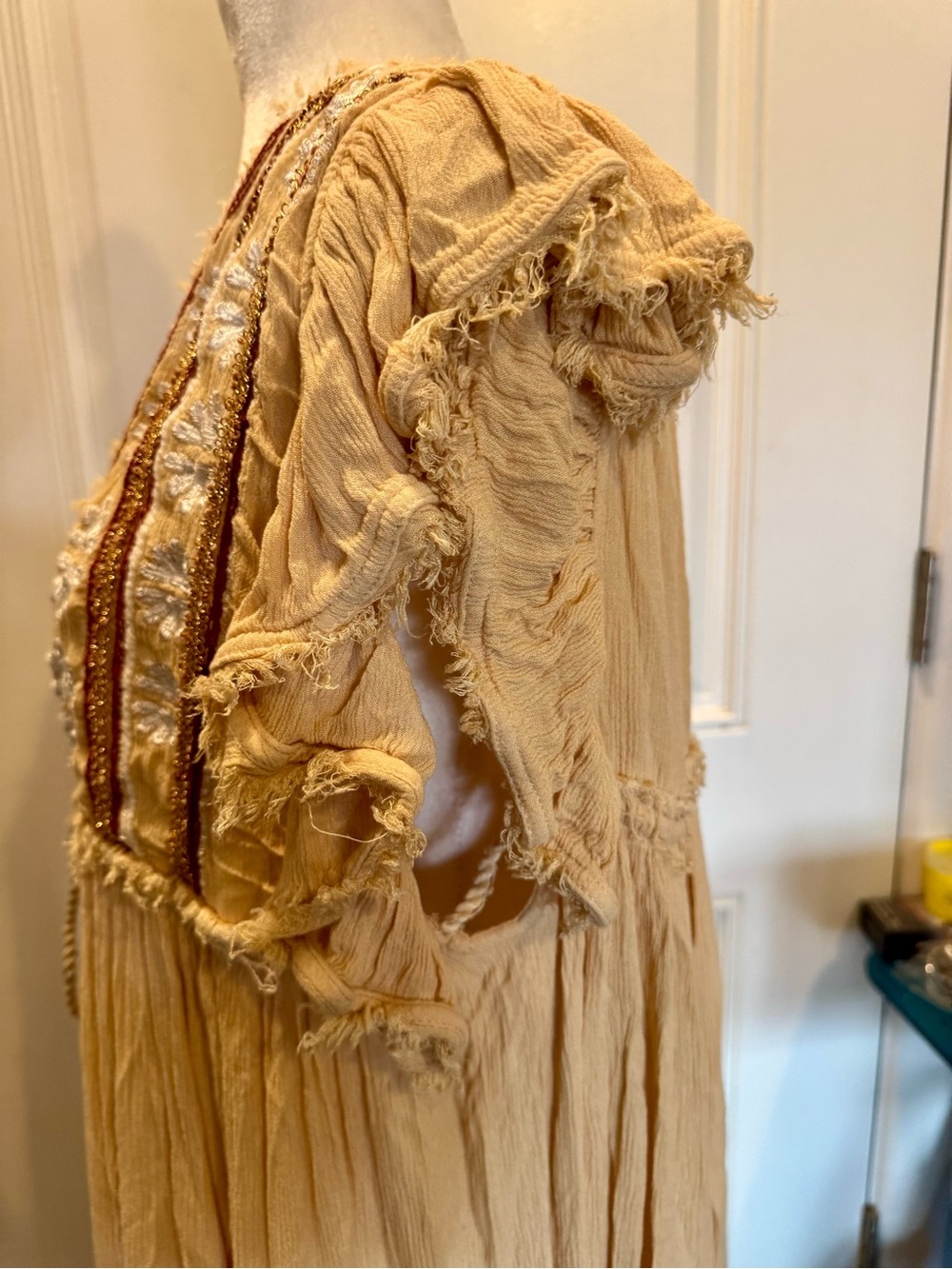 Free People Will Wait For You Midi Embroidered cream dress Boho size L Like New - Picture 9 of 13